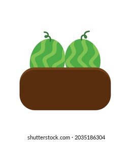 cartoon watermelon in a pot on a white background