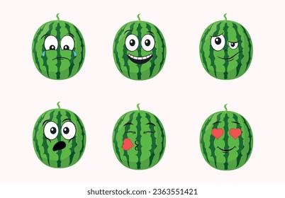 Caricatura Watermelon set con diferentes emociones vectorial