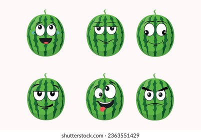 Caricatura Watermelon set con diferentes emociones vectorial