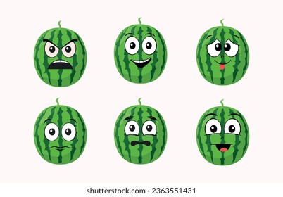 Cartoon Watermelon Set mit verschiedenen Emotionen Vektorgrafik