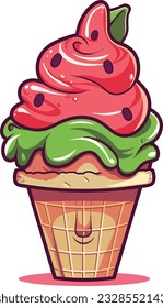 Cartoon Watermelon Sherbet Ice Cream, Vector, illustrator