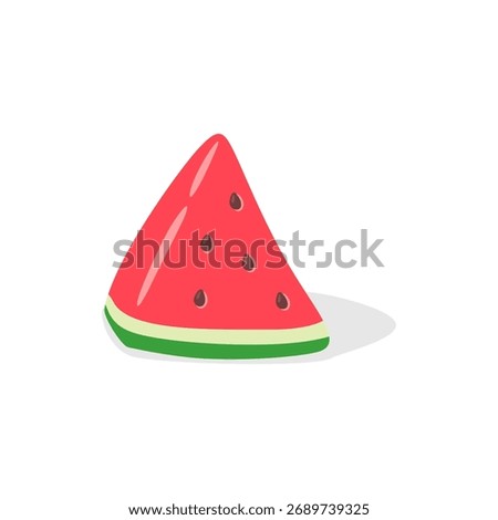 cartoon watermelon slice on a white background. Juicy red flesh, dark seeds, and a layered green rind convey fresh, playful energy perfect for summer recipes, blogs, kids’ menus, or wellness projects.
