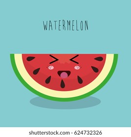 cartoon watermelon sliced fruit facial expression design isolated