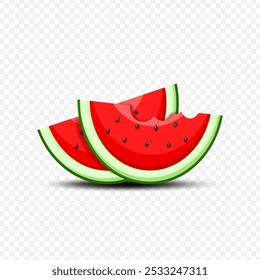 Cartoon watermelon slices fruits in vector illustration in flat design. clip art fresh watermelon slices isolated transparent background