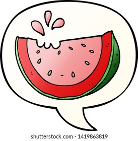 cartoon watermelon with speech bubble in smooth gradient style