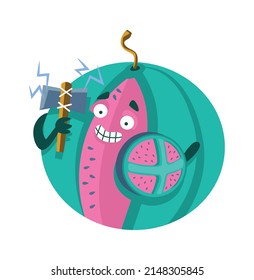 Cartoon watermelon superhero. Vector illustration