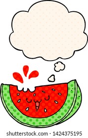 cartoon watermelon with thought bubble in comic book style