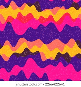Cartoon wave fluid vector seamless pattern. Striped curve line texture. Fantasy surface decorative cover. Colorful textile print design. Wave flow splash fluid shapes swatch.