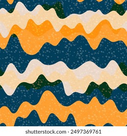 Cartoon wave fluid vector seamless pattern. Wavy dynamic stripes texture. Banner color optical futuristic abstraction.  Wallpaper ornament design. Wave flow splash fluid shapes background.