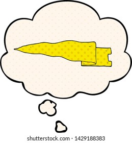 cartoon waving banner with thought bubble in comic book style