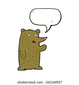 cartoon waving bear with speech bubble