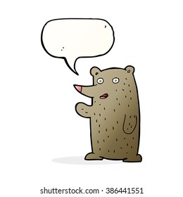 cartoon waving bear with speech bubble