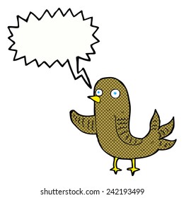 caricatura agitando pájaro con burbuja de habla