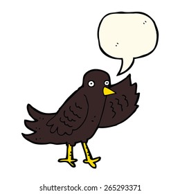 cartoon waving bird with speech bubble