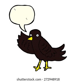 cartoon waving bird with speech bubble