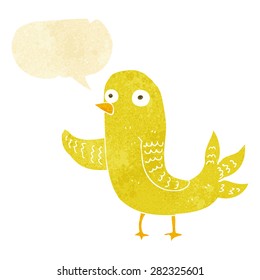 cartoon waving bird  with speech bubble