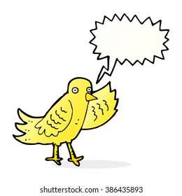 cartoon waving bird with speech bubble