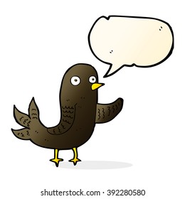 caricatura agitando pájaro con burbuja de habla
