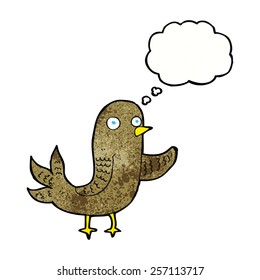 pájaro agitador de dibujos animados con burbuja de pensamientos