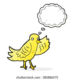cartoon waving bird with thought bubble