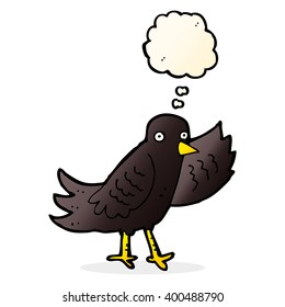 cartoon waving bird with thought bubble