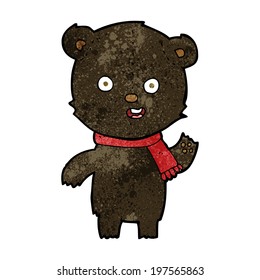cartoon waving black bear cub with scarf
