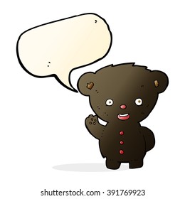 caricatura que ondea un oso negro con una burbuja de habla