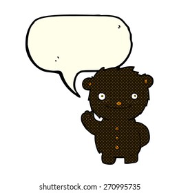 cartoon waving black bear with speech bubble