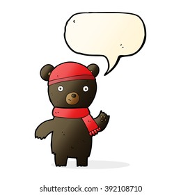 cartoon waving black bear with speech bubble