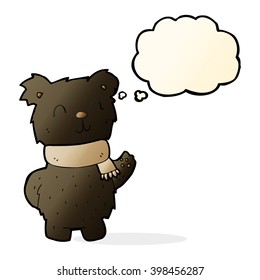 cartoon waving black bear with thought bubble