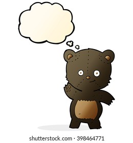 cartoon waving black bear with thought bubble