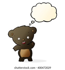 caricatura que ondea oso negro con burbuja de pensamiento