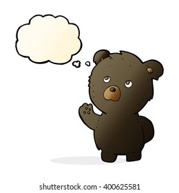 caricatura que ondea oso negro con burbuja de pensamiento