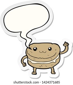 cartoon waving cake character with speech bubble sticker