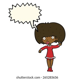 cartoon waving girl with speech bubble