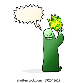 cartoon waving halloween ghoul with speech bubble