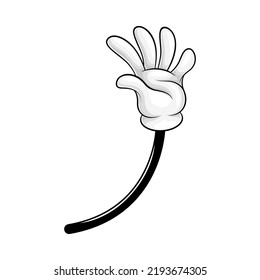 Cartoon Waving Hand and Comic Arm with Five Fingers in White Glove Gesturing Vector Illustration