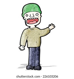caricatura saludando a un hombre en eso