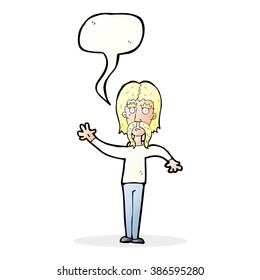 cartoon waving man with mustache with speech bubble