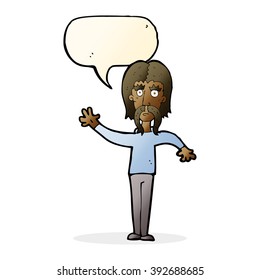 cartoon waving man with mustache with speech bubble