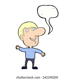 cartoon waving man with speech bubble