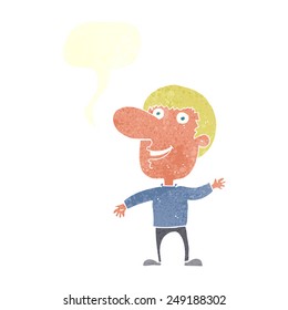 cartoon waving man with speech bubble