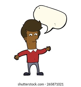 cartoon waving man with speech bubble