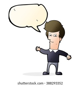 cartoon waving man with speech bubble
