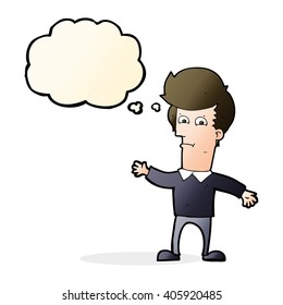 caricatura agitando al hombre con burbuja de pensamiento