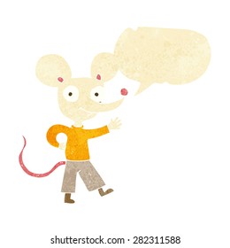 cartoon waving mouse with speech bubble