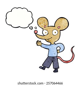 caricatura agitando el ratón con burbuja de pensamiento