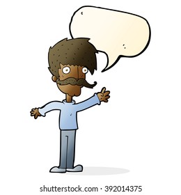 caricatura agitando bigote hombre con burbuja de habla