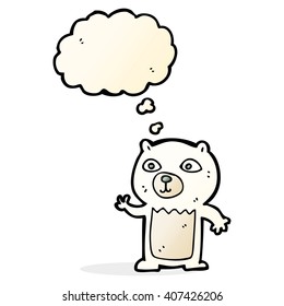 cartoon waving polar bear cub with thought bubble