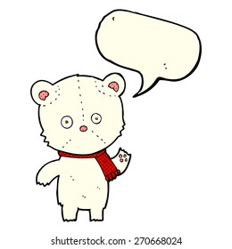 dibujos animados agitando el oso polar con burbuja de habla